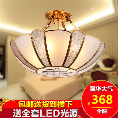 全铜欧式奢华铜灯巴洛克风格半吊纯铜卧室吸顶灯纯铜灯饰不掉色