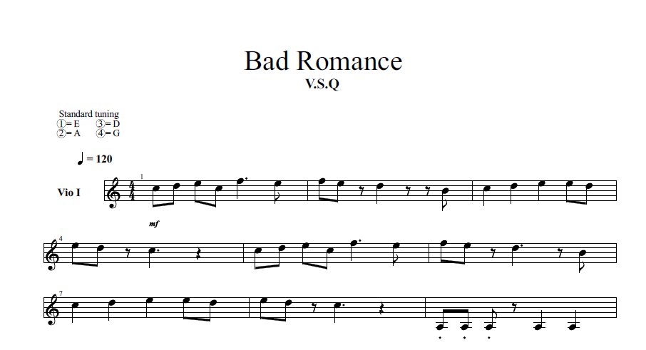 经典弦乐四重奏乐谱bad romance 大提