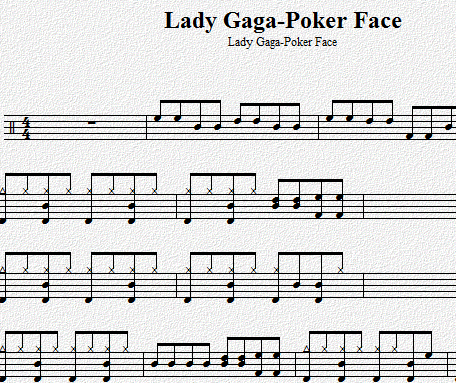 鼓谱 架子鼓谱 扒谱 乐谱 lady gaga poker face