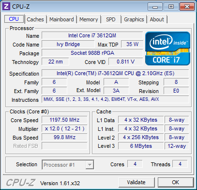 intel/英特尔ivy平台i7 3612qm qs正显4核8线程 35w低功耗