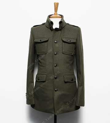 摩登控 春季男士军工装毛呢休闲外套 韩版修身中山装立领夹克秋装