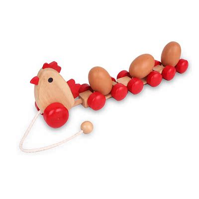 六一儿童节礼物男女木制拖拉小动物鸡拖蛋节节车 小宝宝玩具 母