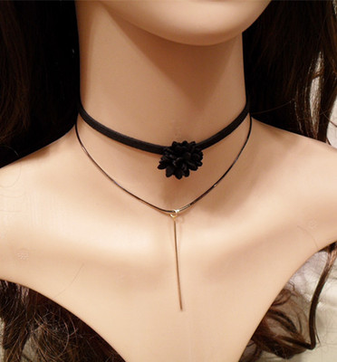 包邮韩国进口东大门代购火爆设计师项圈项链花朵金色吊坠双层项链