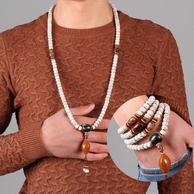 正月星月菩提子手串珠108颗佛珠男手链项链配牛骨3通橄榄核毛衣链