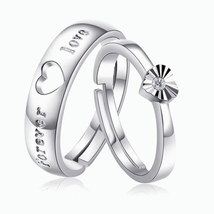 久久永远爱s925纯银镀白金活口情侣戒指男女开口对戒一对刻字包邮