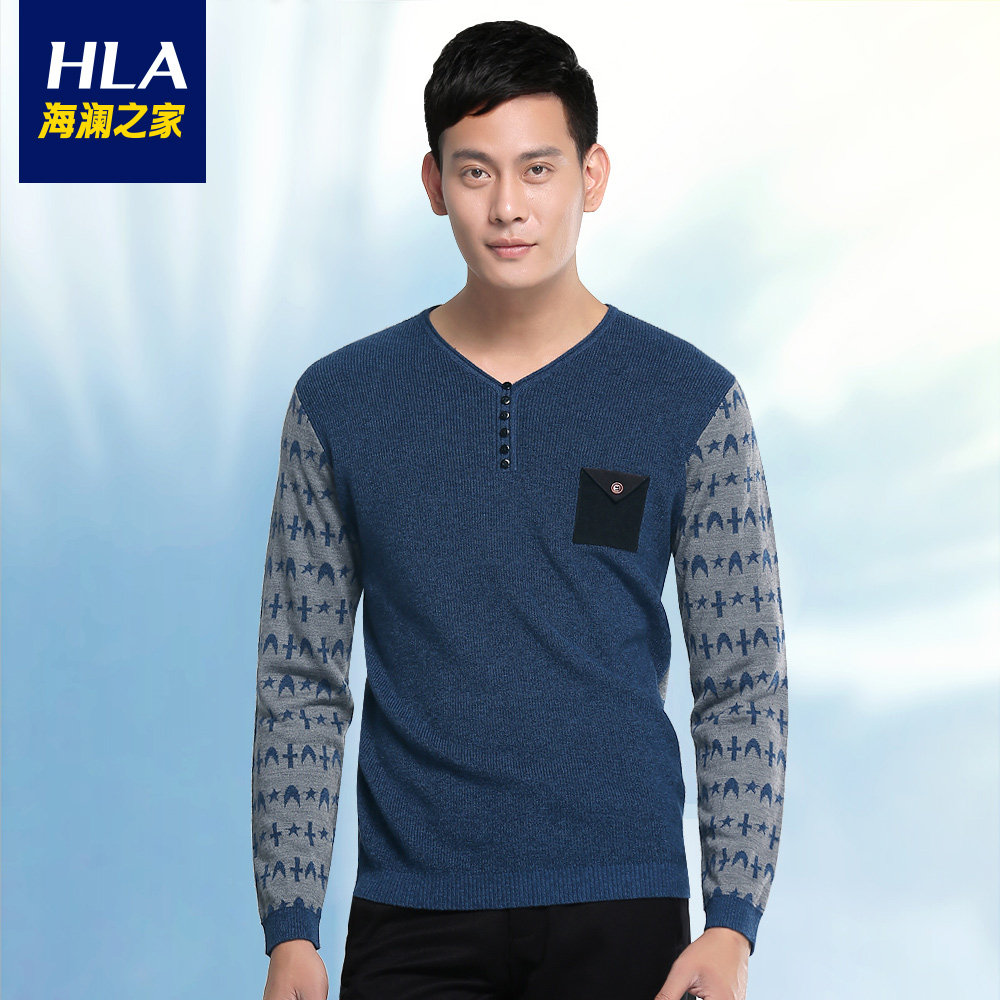 2015春季海澜之家男装时尚y字领提花毛衣针织衫hnzaw3g015a