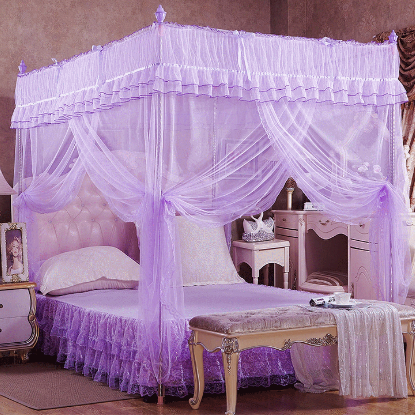 米床夏季纹账通用公主风蚊帐三开门双人加密加厚1.5m床2米1.8*2.