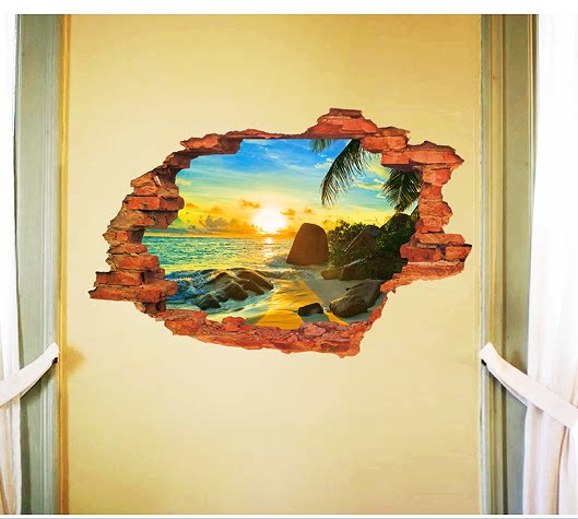 创意客厅墙壁装饰贴画沙发电视背景贴纸3d立体效果假窗户风景墙贴