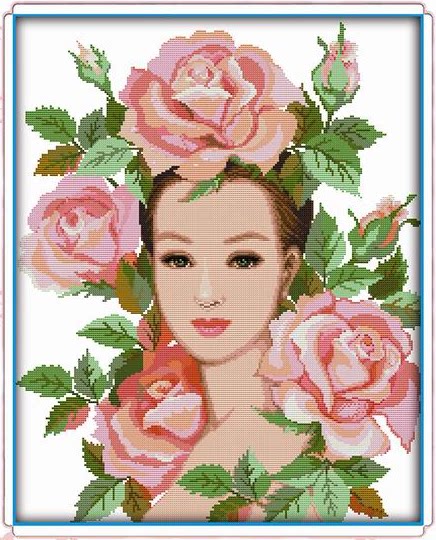十字绣新品特惠竖款人物国花牡丹花古代美女性感女人头像复古风图