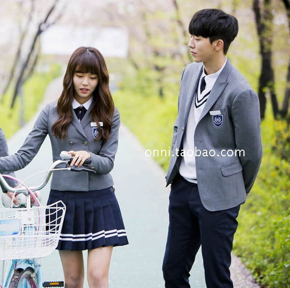 韩国who are you学校2015高恩星校服金所炫同款海军条纹百褶裙